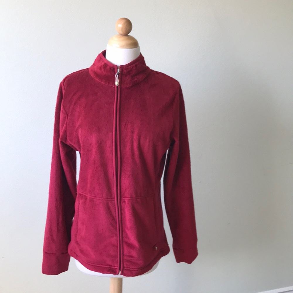 Dakini Red Fleece Zip up funnel neck jacket
